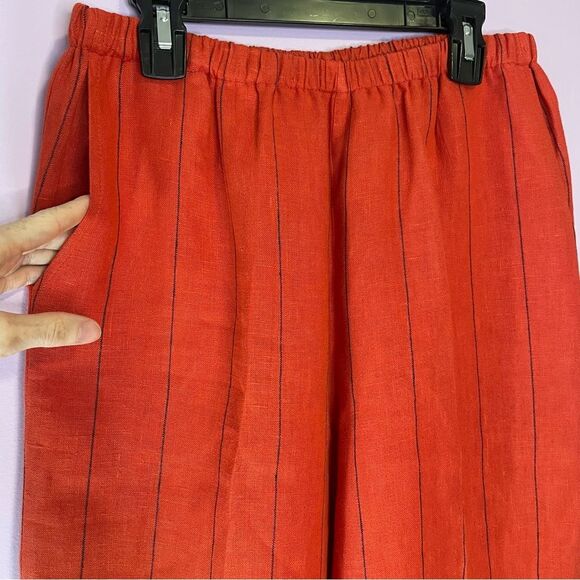 Vintage Red Pinstripe Linen Cropped Wide Leg High Rise Pull On Pants - Picture 6 of 6